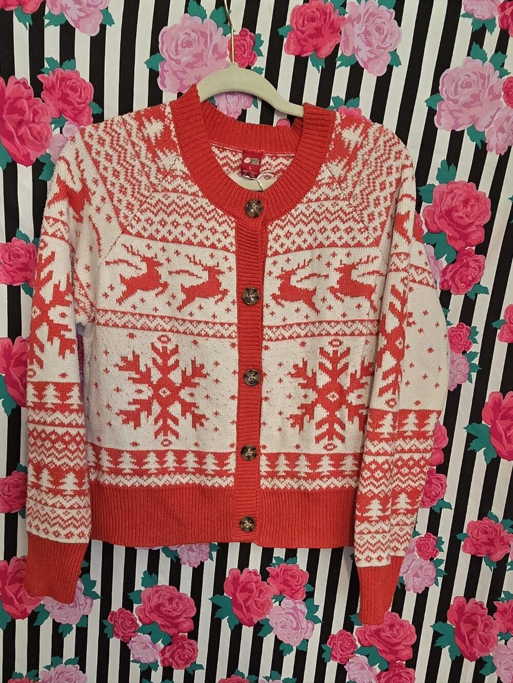 Women's Holiday Fair Isle Button-Front Cardigan Sweater